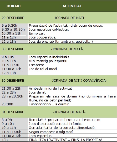 HORARI  ESCOLA NADAL